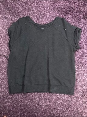 JCP Women's Dark Grey Short Sleeve Embellished Top Size 1X
